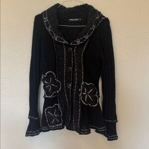 Floral Embellished Black and Gray Women's Cardigan by Forla Paris
